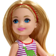 Barbie Club Chelsea Puppe, 15 cm Blonde in Dinosaurier-Look mit abnehmbarem Rock, für 3- bis 7-Jährige