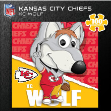 MasterPieces 100-delige gelicentieerde NFL-puzzel voor kinderen - Kansas City Chiefs - KC Wolf - 10"" x 10""""