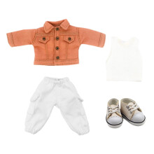 niannyyhouse OB11 1/12 BJD Dukket?j Frakke Pocket Bukser Vest Sko Denim Outfit 4.3in Action Figures Doll Dressup (Orange)