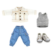 niannyyhouse OB11 1/12 BJD Dockklder Kappa Pocket Byxor Vst Skor Denim Outfit 4.3in Action Figures Dockdressup (Vit)
