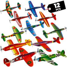 Bedwina Glider Planes Bulk 12-Pack Planeurs d'avion bombardier de 8 pouces pour enfants Kit d'avion en papier mousse pour anniversaire Sac de cad