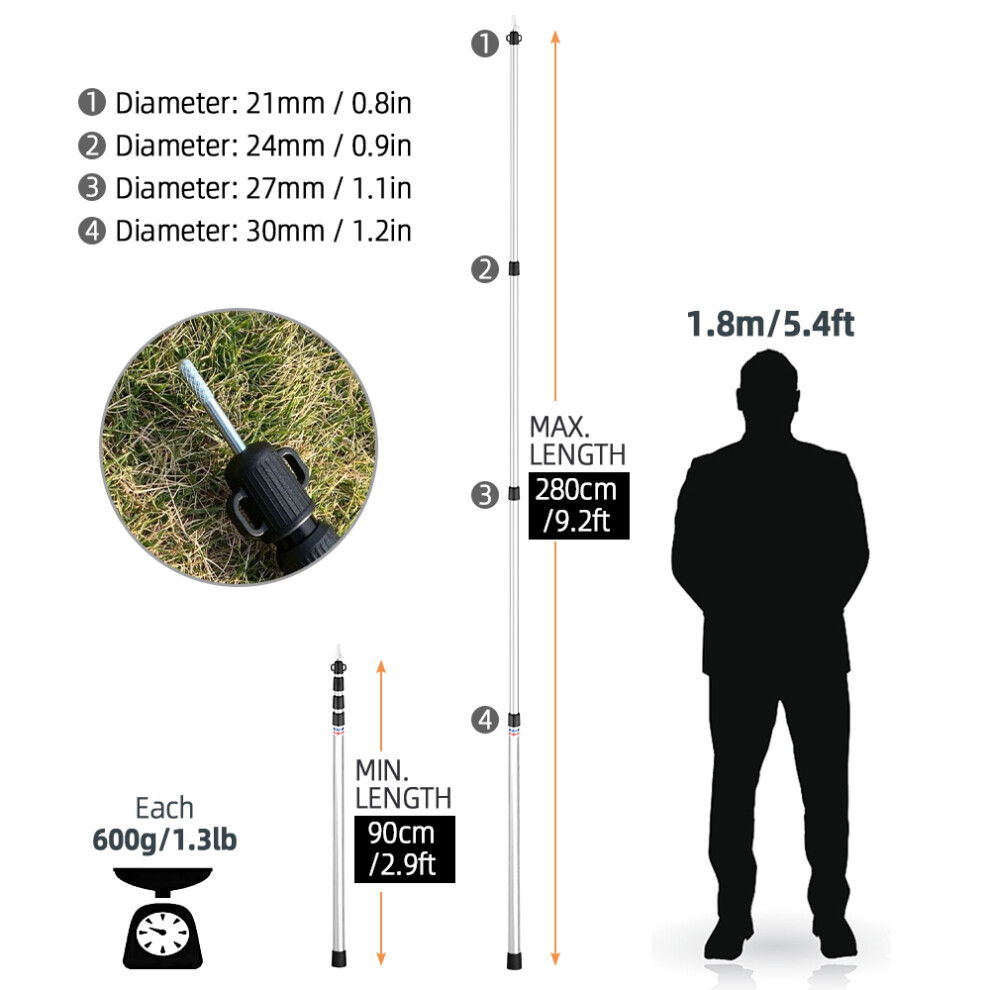 Telescoping Tarp Poles Adjustable Aluminum Portable Lightweight-image-OPC-PMXBB6G-NEW