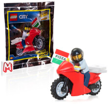 LEGO City Minifiguur - Pizzabezorger op motorfiets (Limited Edition)