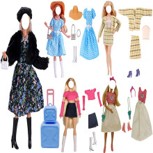 Poppenkleertjes 5 sets outfits winterjurken broeken windjack hoed voor 11,5 inch poppen accessoires willekeurige stijl (G)