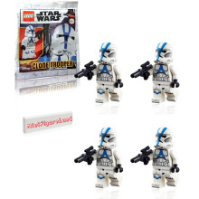 LEGO Star Wars The Clone Wars Minifiguur - 501st Legion Clone Trooper met Blaster en Minifigureland Tegel (75280) 4 Pakket