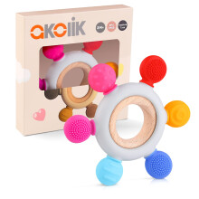 Teething Toys for Baby, Baby teether, Silicone Teething for Babies 0-6 6-12 Months, BPA-Free with Wooden Ring Silicone Chewable Teether (Rudder c)