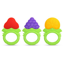 RaZbaby Fruitique Massage- en bijtspeelgoed voor baby's en baby's 3-pack Fruitvormige bijtringen met meerdere texturen Verzacht pijnlijk tandvlees Ni