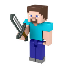 Minecraft Steve-actiefiguur van 3,25 inch met 1 bouw-een-portaalstuk en 1 accessoire Bouwspeelgoed ge?spireerd op videogames Verzamelcadeau voor fans