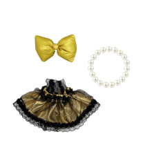 Conjunto de Roupas para Bonecas de 17cm (Sem Boneca), Vestido de Renda & Colar de Pérolas (Dourado)
