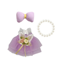 17cm poppenkledingset (GEEN pop) Strik & parelketting & kanten jurk voor 17cm poppen Stijlvolle schattige poppenkledingaccessoires (paars)
