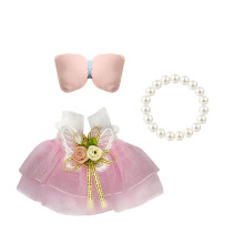 Conjunto de Roupas para Bonecas 17cm (Sem Boneca), Colar de Pérolas e Vestido de Renda