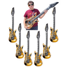 Zugar Land Gold Rock-n-Roll aufblasbare Gitarre (40 Zoll) Vinyl. Perfektes Partygeschenk fr DJ Dance 80s Rocker (Goldfarbe (6er-Pack))