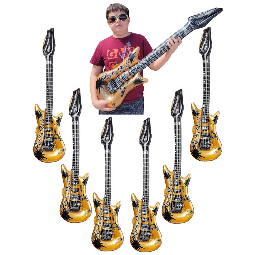 Guitarra Inflável Rock-n-Roll Dourada (40 Polegadas) - Pacote com 6