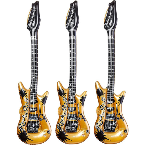 Guitarra Inflável Rock-n-Roll Dourada (40 Polegadas) - Pacote com 6 1