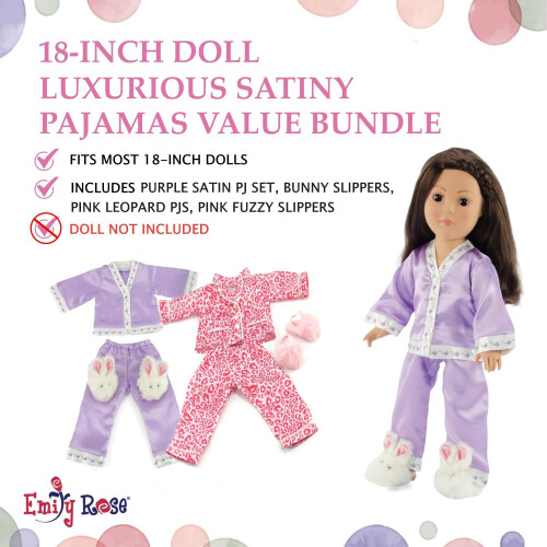 Roupas e Acessórios para Boneca de 18 Polegadas - Conjunto de Pijamas de 6 Peças com Coelho e Pantufas 2