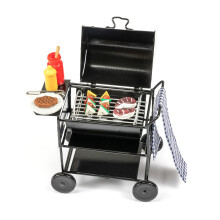SAMCAMI Poppenhuismeubilair Keukengrillset (7 PCS) - Metalen grillspiesjes Steak en andere poppenhuisaccessoires - Schaal 1:12 Miniatuur poppenhuisde