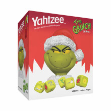 YAHTZEE Grinch Dobbelspel, Verzamelbare Grinch Dobbelbeker met Groene Dobbelstenen, Kerstgezinsbordspel