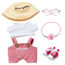 17 cm Dukke Designert?j Premium Dukke Outfit S?t Tilbeh?r med T-shirt Pink Overall Pink Kamera Briller Sko Gul B?ttehat Pink