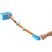 Track Set with 1 Hot Wheels Car, Ice-Themed Track Building Set with 10 Track Pieces in a Modular and Stackable Storage Box, HKX40