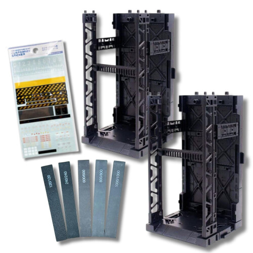 S?t med plastmodeldisplayelementer (plastikmodel Gundam Interlocking Display Base x2 Customization Stickers x1 Sanding Stick #120#240#600#800#100