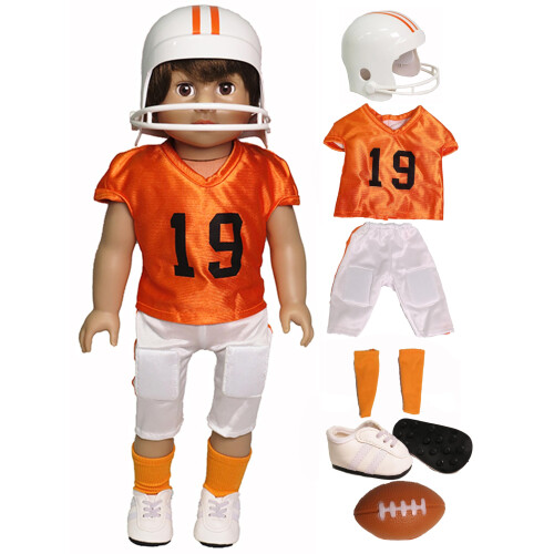 Uniforme de Futebol Laranja e Preto 6pc para Bonecas de 18 Polegadas | Qualidade Premium