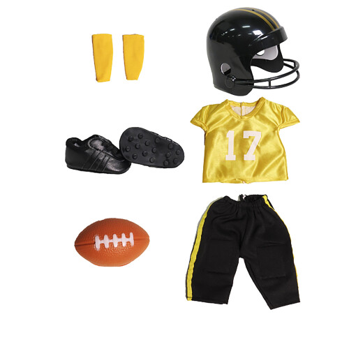 Conjunto de Futebol Amarelo e Preto 6pc para Bonecas de 18 Polegadas | Qualidade Premium & Design Moderno | Roupas para Bonecas 1