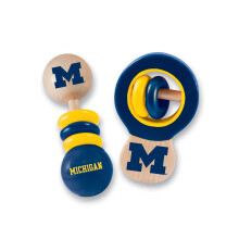 BabyFanatic Wood Rattle 2 Pack - NCAA Michigan Wolverines - Officieel gelicentieerde babyspeelgoedset