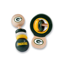 BabyFanatic Wood Rattle 2-pack - NFL Green Bay Packers - Officieel gelicentieerde babyspeelgoedset