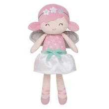 Grote zachte babypop van 45 cm met fee?vleugels en tule rok met bloemen en satijnen accenten Grace Sparkle Pink