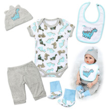 Reborn Babypoppen Kleding 22 inch Dinosaurus Outfit voor 20-23 inch Reborn Pop Jongen Babykleding Grijs Sets