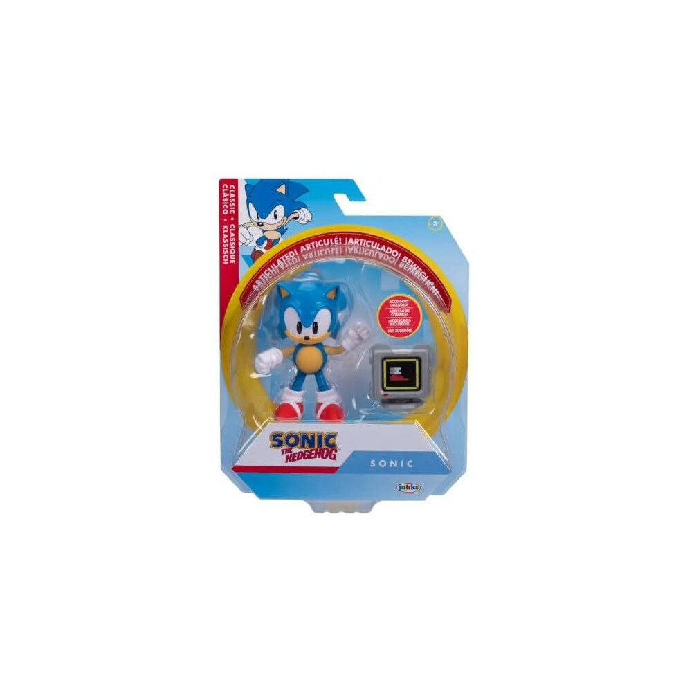 New Sonic The Hedgehog 4"""" Articulated Action Figure Collection (Choose Figure) (Classic Sonic With Monitor) 0192995610118