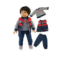 American Fashion World Boys 'Race to Your Dreams' 3-delt vest og bukser s?t til 18-tommer dukker | F?rsteklasses kvalitet og trendy design | Dukk