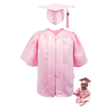 Conjunto de Capelo e Toalete para Bebé com Franja - Traje de Formatura para Bebés 6-12 Meses, Rosa Satinado M