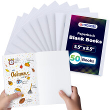 Hygloss Blank Books 5,5 x 8,5 tommer - 50 Pack - Hvid farve Paperback til tegning og skrivning - Tomme b?ger til journalf?ring, skitsering eller