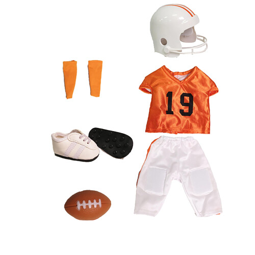 Uniforme de Futebol Laranja e Preto 6pc para Bonecas de 18 Polegadas | Qualidade Premium 1