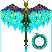 Mint's Colorful Life Green Dragon Kite med 7,1 tommer Reel Winder letflyvende drager til b?rn og voksne Bedste stranddrages?t til begyndere