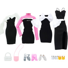 BLIJOLA 4 s?t dukket?j til 11,5 tommer pigedukker 11 stk. Sommer Simple sorte kjoler Style Outfits inklusive sko og tasker T?j tilbeh?rss?t