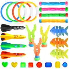 Anéis de Mergulho Brinquedos de Piscina Adultos, 26 Pçs Brinquedos de Mergulho para Crianças 4-8 Anos, Conjunto de Mergulho Tubarão