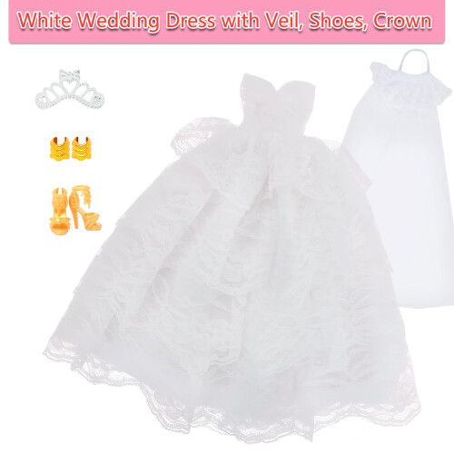 BLIJOLA Vestido de Casamento Branco com Véu e Roupa de Festa Rosa para Boneca de 11,5 Polegadas 1