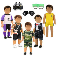 BARWA Jongen Poppenkleertjes 5sets Jongen Poppenkleding 2 Paar Schoenen 1 Paar Bril Compatibel voor 18 Inch pop Outfit