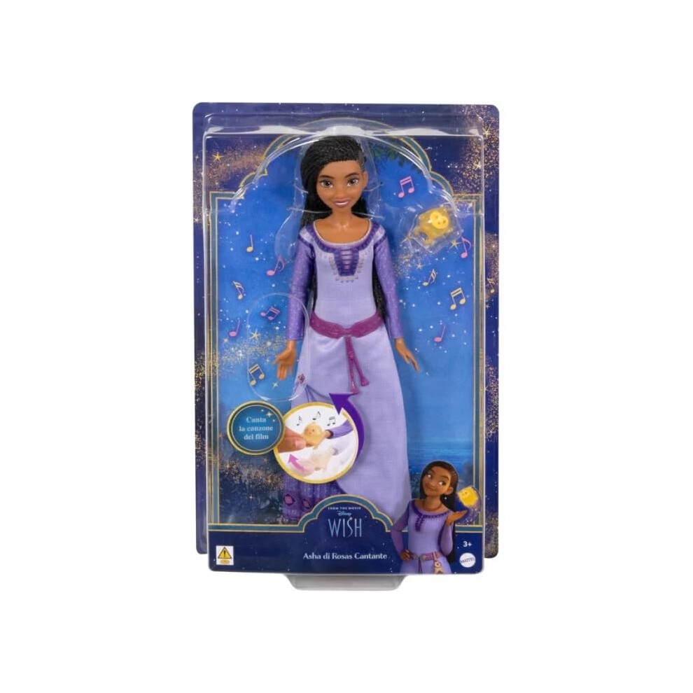 Mattel Disney Wish Asha By Rosas Singer Doll With Removable Outfit And Star Character Included Sings The Song From Wish Movie In Italian - Kids Toy 3+