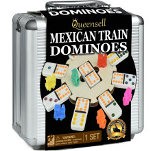 Queensell Ensemble de dominos de train mexicain avec moyeu en bois, jeux de socit Double 12 dominos pour soire de jeu en famille pour adulte