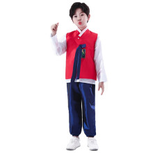 Ragazzo Tradizionale Coreano Dolbok Camicia Top Canotta Costume Asiatico Pantaloni Completo Completo (Rosso 3-4 Anni)