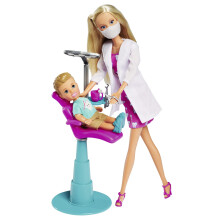 Simba 105733514 - Steffi Love Dentist, Doll as Dentist and Timmy as a Patient, with Chair and Dental Accessories, 12 cm, 29 cm, for Children