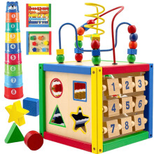 Cubo da gioco per attivit? in legno 6 in 1 per bambini con perline rimovibili Labirinto Selezionatore di forme Abaco Conta perline e numeri Forme