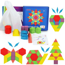 GEMEM 155-delige Houten Patroon Blokken Set Geometrische Puzzel Educatief Montessori Speelgoed voor Kinderen 4-8 jaar