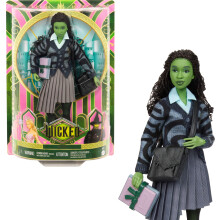 Mattel Universal Wicked Elphaba Fashion Doll & Accessories with Green Skin Braided Black Hair Posability & Removable School Uniform