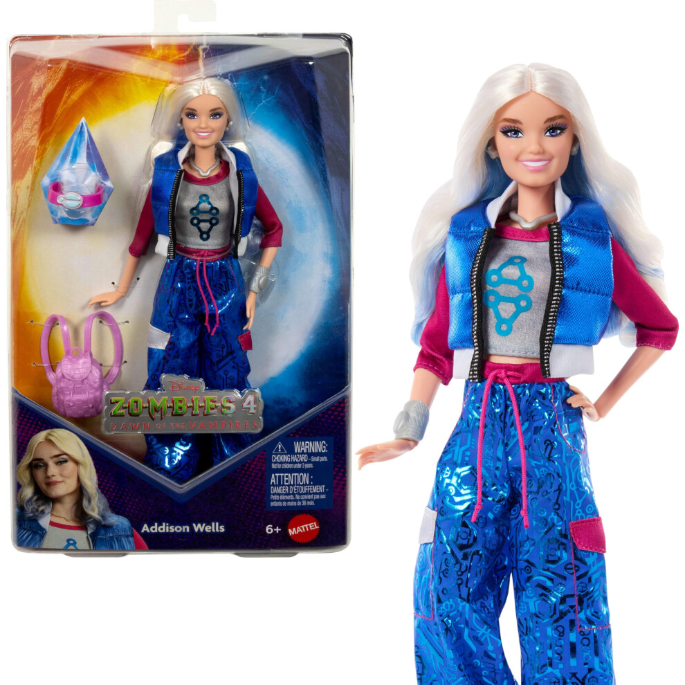Mattel Disney Zombies 4: Dawn Of The Vampires Addison Wells Fashion Doll With Removable Outfit & 6 Accessories Inspired By The Movie