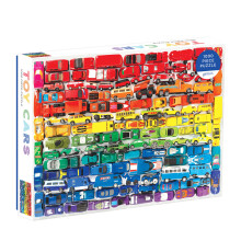 Galison 1000-teiliges Regenbogen-Spielzeugautos-Puzzle für Familien und Erwachsene. Das fertige Puzzle ist ein einzigartiges Regenbogenbild-Fotokunst