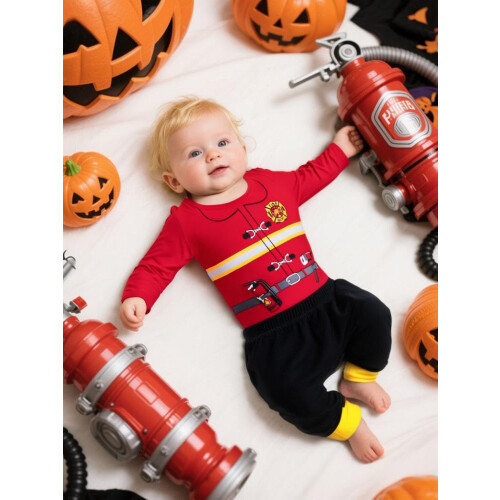 COSLAND Costume da Pompiere per Neonati, Rosso, Halloween 2